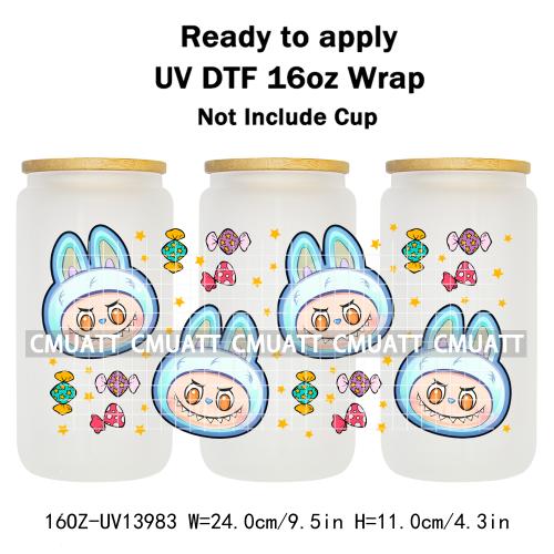 Lovely Monster UV DTF Cups Wrap For Girls 16oz Libbey Glass Transfers Stickers Mugs Beer Can Water Bottle