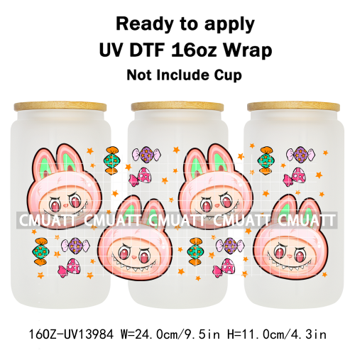 Lovely Monster UV DTF Cups Wrap For Girls 16oz Libbey Glass Transfers Stickers Mugs Beer Can Water Bottle