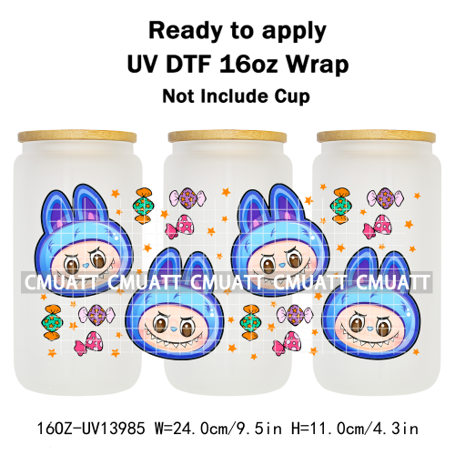 Lovely Monster UV DTF Cups Wrap For Girls 16oz Libbey Glass Transfers Stickers Mugs Beer Can Water Bottle