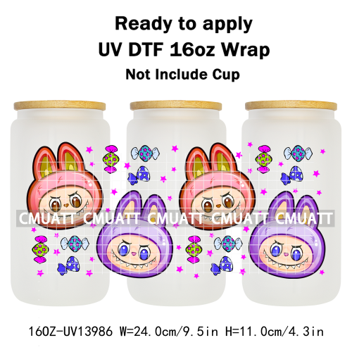 Lovely Monster UV DTF Cups Wrap For Girls 16oz Libbey Glass Transfers Stickers Mugs Beer Can Water Bottle