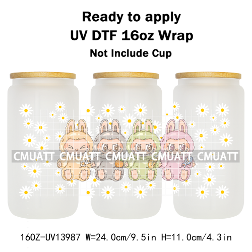 Lovely Monster UV DTF Cups Wrap For Girls 16oz Libbey Glass Transfers Stickers Mugs Beer Can Water Bottle
