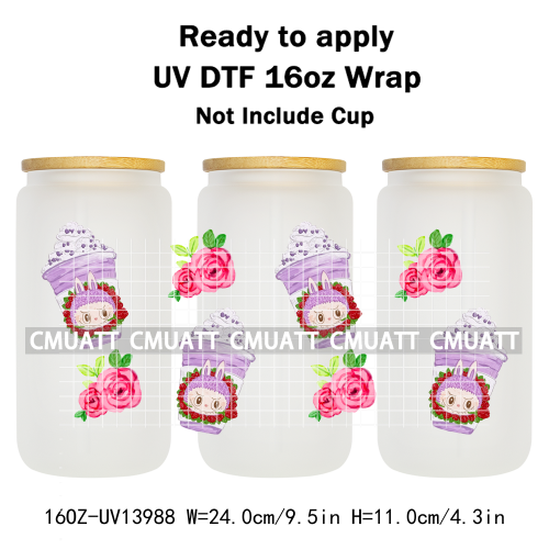 Lovely Monster UV DTF Cups Wrap For Girls 16oz Libbey Glass Transfers Stickers Mugs Beer Can Water Bottle