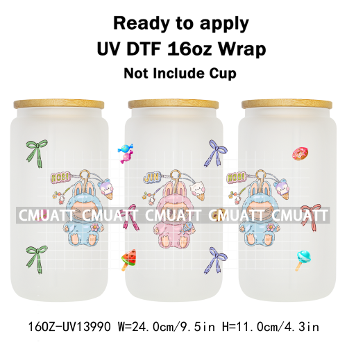 Lovely Monster UV DTF Cups Wrap For Girls 16oz Libbey Glass Transfers Stickers Mugs Beer Can Water Bottle