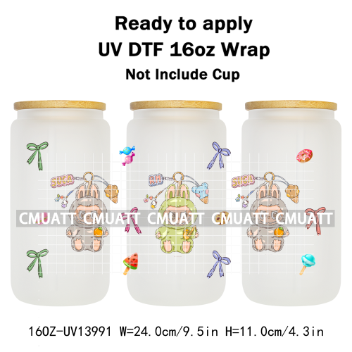 Lovely Monster UV DTF Cups Wrap For Girls 16oz Libbey Glass Transfers Stickers Mugs Beer Can Water Bottle