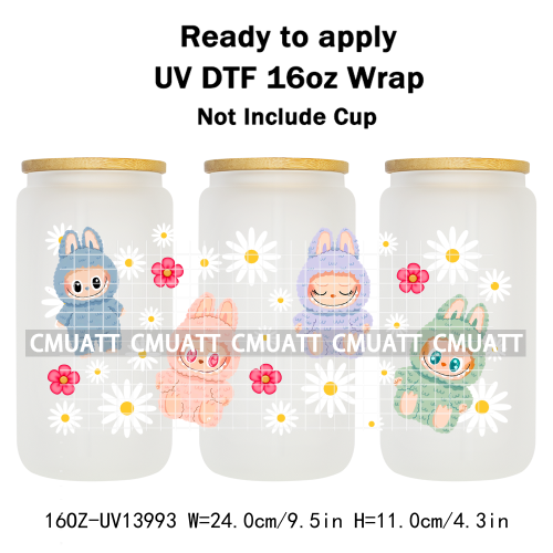 Lovely Monster UV DTF Cups Wrap For Girls 16oz Libbey Glass Transfers Stickers Mugs Beer Can Water Bottle