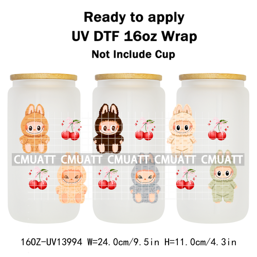 Lovely Monster UV DTF Cups Wrap For Girls 16oz Libbey Glass Transfers Stickers Mugs Beer Can Water Bottle