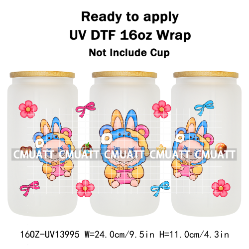 Lovely Monster UV DTF Cups Wrap For Girls 16oz Libbey Glass Transfers Stickers Mugs Beer Can Water Bottle
