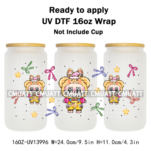 Lovely Monster UV DTF Cups Wrap For Girls 16oz Libbey Glass Transfers Stickers Mugs Beer Can Water Bottle
