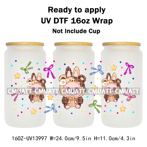 Lovely Monster UV DTF Cups Wrap For Girls 16oz Libbey Glass Transfers Stickers Mugs Beer Can Water Bottle