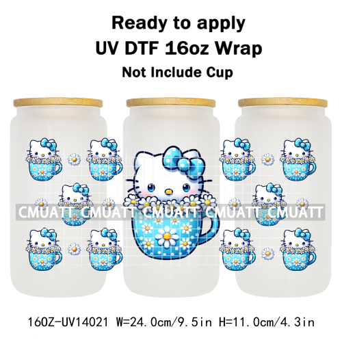 Cute Cats UV DTF Cup Wraps Transfers 16oz Libbey Glass Water Bottle Stickers Custom DIY Craft Free Shipping