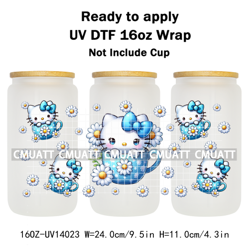 Cute Cats UV DTF Cup Wraps Transfers 16oz Libbey Glass Water Bottle Stickers Custom DIY Craft Free Shipping