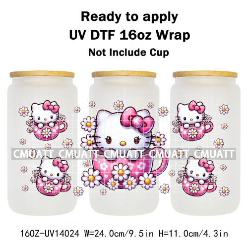 Cute Cats UV DTF Cup Wraps Transfers 16oz Libbey Glass Water Bottle Stickers Custom DIY Craft Free Shipping