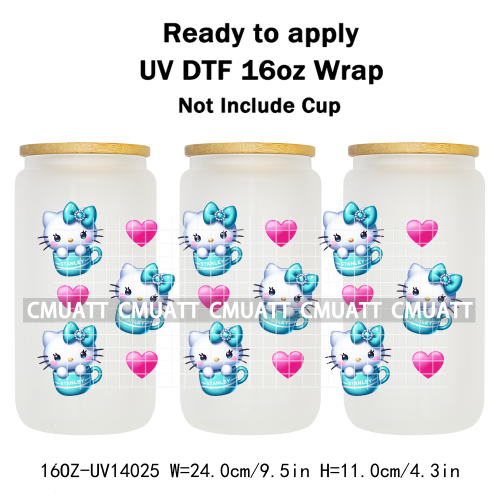 Cute Cats UV DTF Cup Wraps Transfers 16oz Libbey Glass Water Bottle Stickers Custom DIY Craft Free Shipping