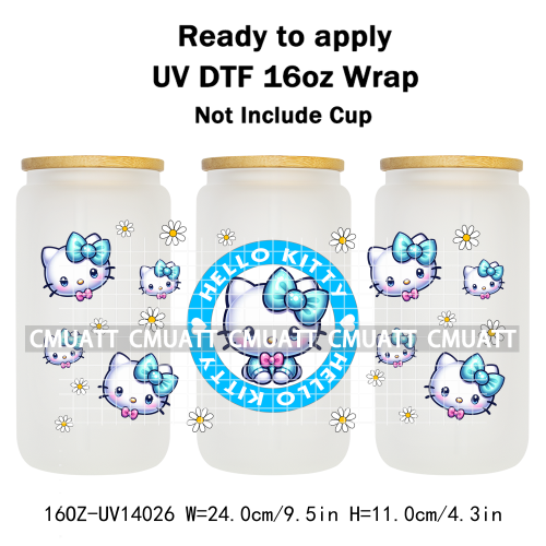 Cute Cats UV DTF Cup Wraps Transfers 16oz Libbey Glass Water Bottle Stickers Custom DIY Craft Free Shipping