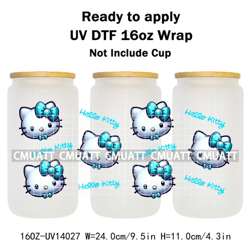 Cute Cats UV DTF Cup Wraps Transfers 16oz Libbey Glass Water Bottle Stickers Custom DIY Craft Free Shipping