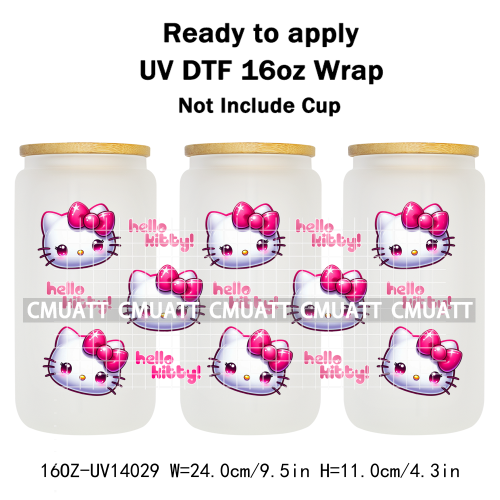 Cute Cats UV DTF Cup Wraps Transfers 16oz Libbey Glass Water Bottle Stickers Custom DIY Craft Free Shipping