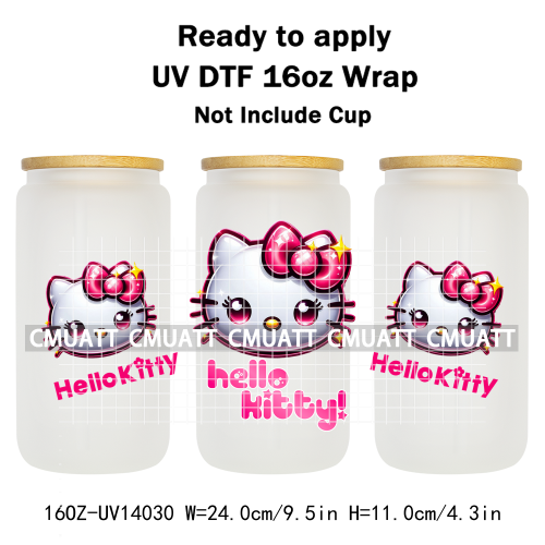 Cute Cats UV DTF Cup Wraps Transfers 16oz Libbey Glass Water Bottle Stickers Custom DIY Craft Free Shipping