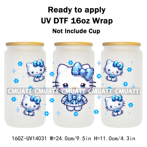 Cute Cats UV DTF Cup Wraps Transfers 16oz Libbey Glass Water Bottle Stickers Custom DIY Craft Free Shipping