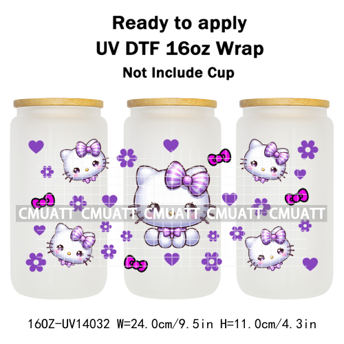 Cute Cats UV DTF Cup Wraps Transfers 16oz Libbey Glass Water Bottle Stickers Custom DIY Craft Free Shipping