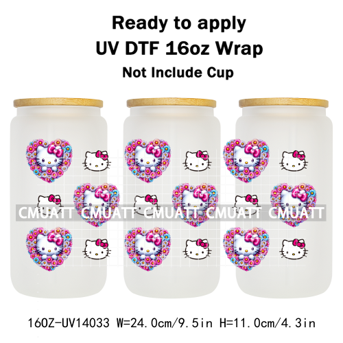 Cute Cats UV DTF Cup Wraps Transfers 16oz Libbey Glass Water Bottle Stickers Custom DIY Craft Free Shipping