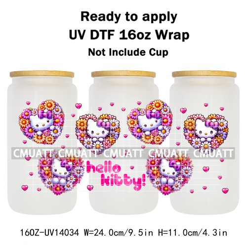 Cute Cats UV DTF Cup Wraps Transfers 16oz Libbey Glass Water Bottle Stickers Custom DIY Craft Free Shipping
