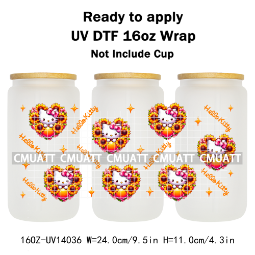 Cute Cats UV DTF Cup Wraps Transfers 16oz Libbey Glass Water Bottle Stickers Custom DIY Craft Free Shipping