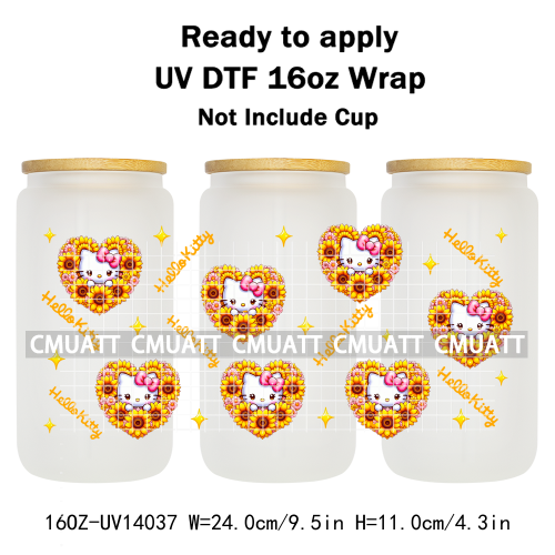 Cute Cats UV DTF Cup Wraps Transfers 16oz Libbey Glass Water Bottle Stickers Custom DIY Craft Free Shipping