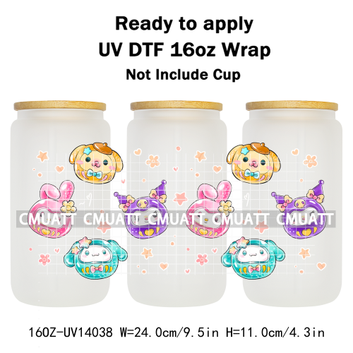 Cute Cats UV DTF Cup Wraps Transfers 16oz Libbey Glass Water Bottle Stickers Custom DIY Craft Free Shipping