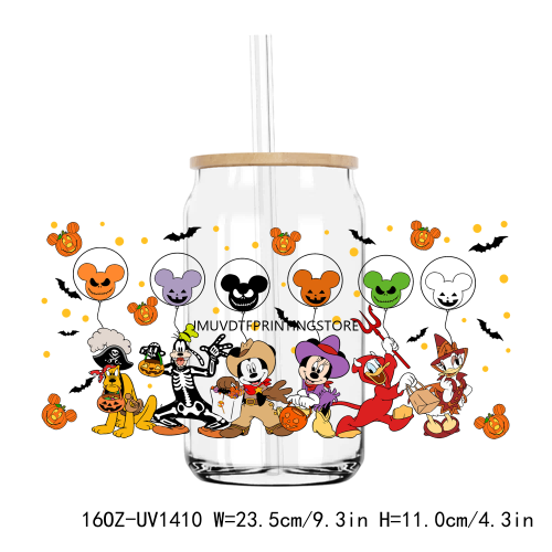 Cute Halloween Cartoon 16OZ UV DTF Cup Wrap Transfers Stickers Custom Labels DIY Durable Waterproof Logo For Libbey Glass Can