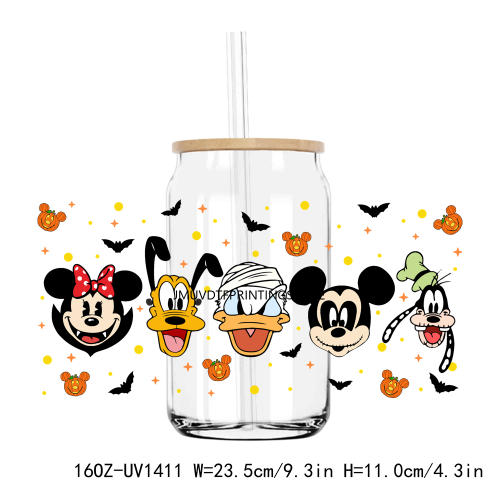 Cute Halloween Cartoon 16OZ UV DTF Cup Wrap Transfers Stickers Custom Labels DIY Durable Waterproof Logo For Libbey Glass Can