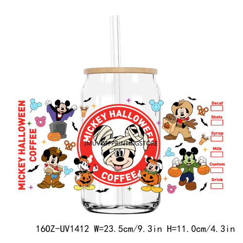 Cute Halloween Cartoon 16OZ UV DTF Cup Wrap Transfers Stickers Custom Labels DIY Durable Waterproof Logo For Libbey Glass Can