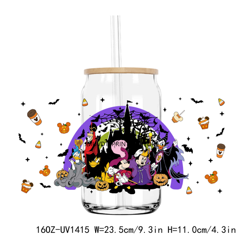 Cute Halloween Cartoon 16OZ UV DTF Cup Wrap Transfers Stickers Custom Labels DIY Durable Waterproof Logo For Libbey Glass Can