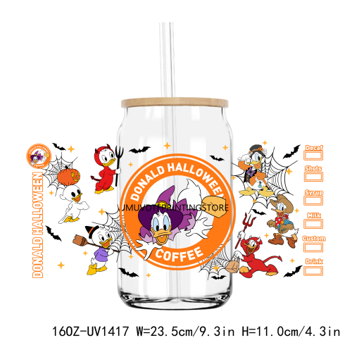 Cute Halloween Cartoon 16OZ UV DTF Cup Wrap Transfers Stickers Custom Labels DIY Durable Waterproof Logo For Libbey Glass Can