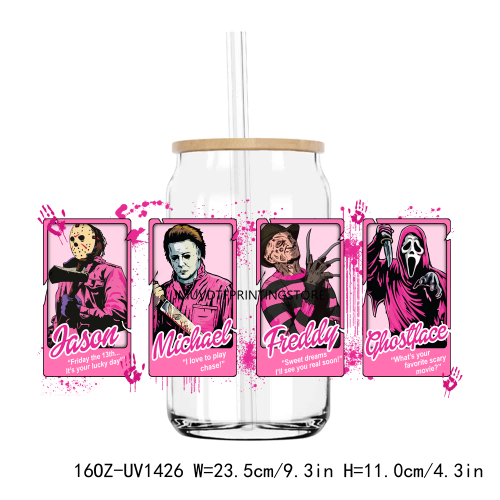 Pink Scream Ghost Face 16OZ UV DTF Cup Wrap Transfers Stickers Custom Labels DIY Durable Waterproof Logo For Libbey Glass Can