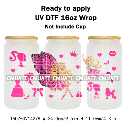Pretty Girl UV DTF 16oz Cup Wrap Transfers Stickers Customized Selfadhesive Stickers Waterproof DIY Craft