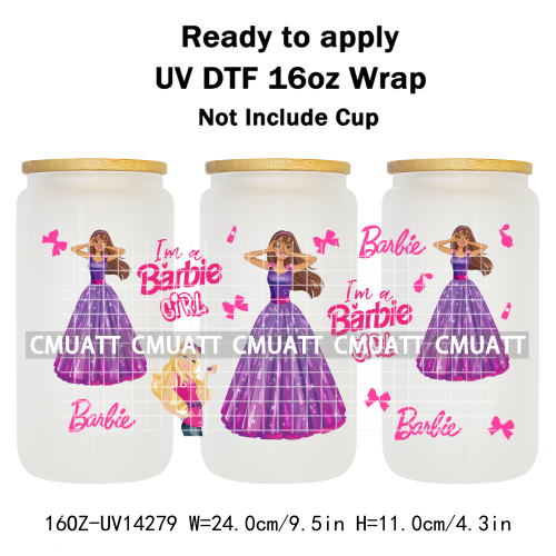 Pretty Girl UV DTF 16oz Cup Wrap Transfers Stickers Customized Selfadhesive Stickers Waterproof DIY Craft