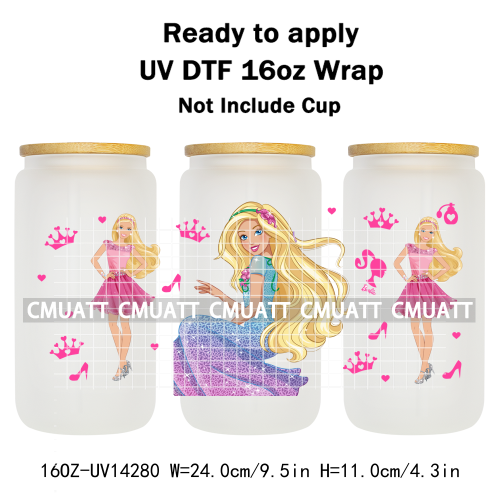 Pretty Girl UV DTF 16oz Cup Wrap Transfers Stickers Customized Selfadhesive Stickers Waterproof DIY Craft