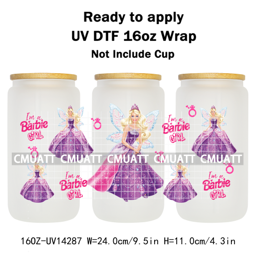 Pretty Girl UV DTF 16oz Cup Wrap Transfers Stickers Customized Selfadhesive Stickers Waterproof DIY Craft