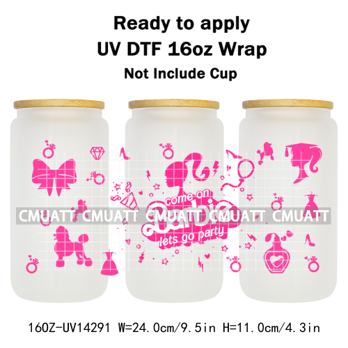 Pretty Girl UV DTF 16oz Cup Wrap Transfers Stickers Customized Selfadhesive Stickers Waterproof DIY Craft