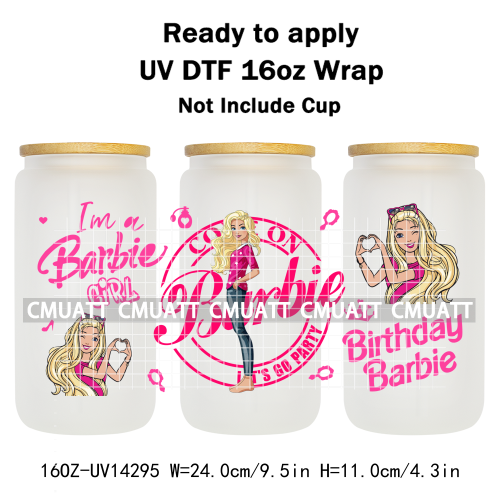 Pretty Girl UV DTF 16oz Cup Wrap Transfers Stickers Customized Selfadhesive Stickers Waterproof DIY Craft