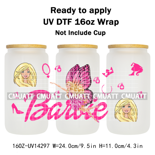 Pretty Girl UV DTF 16oz Cup Wrap Transfers Stickers Customized Selfadhesive Stickers Waterproof DIY Craft