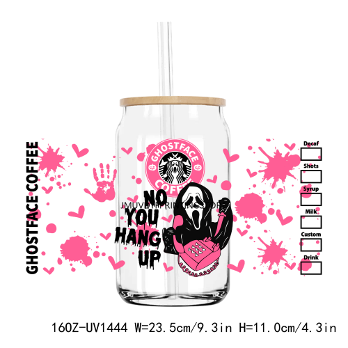 Pink Scream Ghost Face 16OZ UV DTF Cup Wrap Transfers Stickers Custom Labels DIY Durable Waterproof Logo For Libbey Glass Can