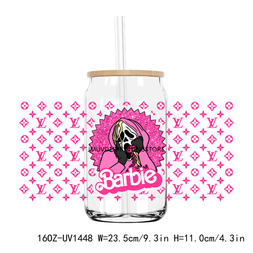 Pink Scream Ghost Face 16OZ UV DTF Cup Wrap Transfers Stickers Custom Labels DIY Durable Waterproof Logo For Libbey Glass Can