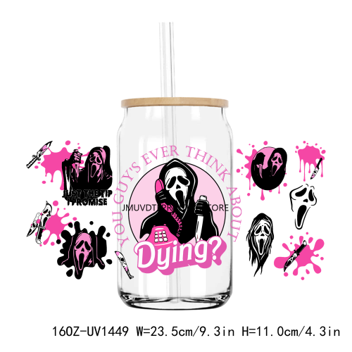 Pink Scream Ghost Face 16OZ UV DTF Cup Wrap Transfers Stickers Custom Labels DIY Durable Waterproof Logo For Libbey Glass Can