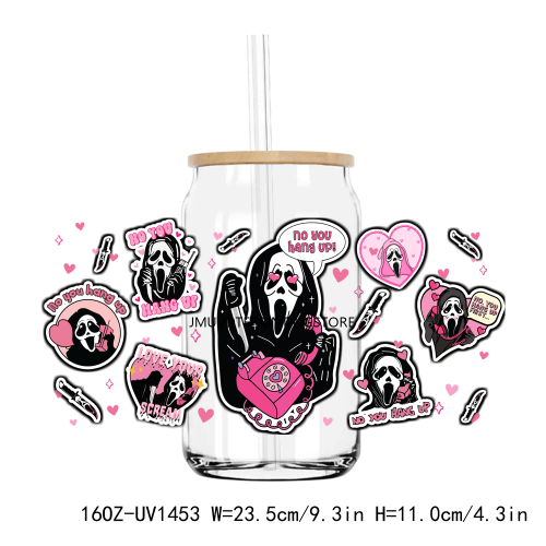 Pink Scream Ghost Face 16OZ UV DTF Cup Wrap Transfers Stickers Custom Labels DIY Durable Waterproof Logo For Libbey Glass Can