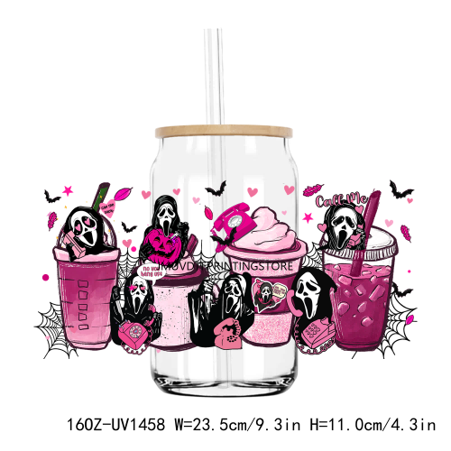 Pink Scream Ghost Face 16OZ UV DTF Cup Wrap Transfers Stickers Custom Labels DIY Durable Waterproof Logo For Libbey Glass Can