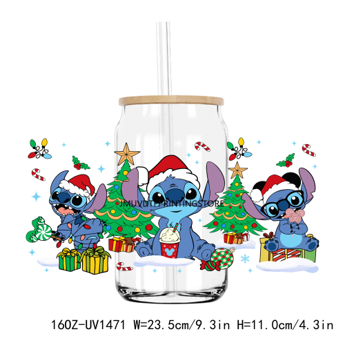 Funny Christmas Cartoon 16OZ UV DTF Cup Wrap Transfers Stickers Custom Labels DIY Durable Waterproof Logo For Libbey Glass Can