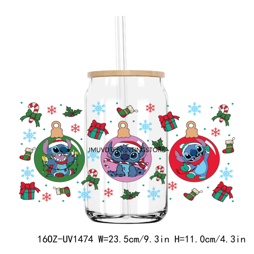 Funny Christmas Cartoon 16OZ UV DTF Cup Wrap Transfers Stickers Custom Labels DIY Durable Waterproof Logo For Libbey Glass Can