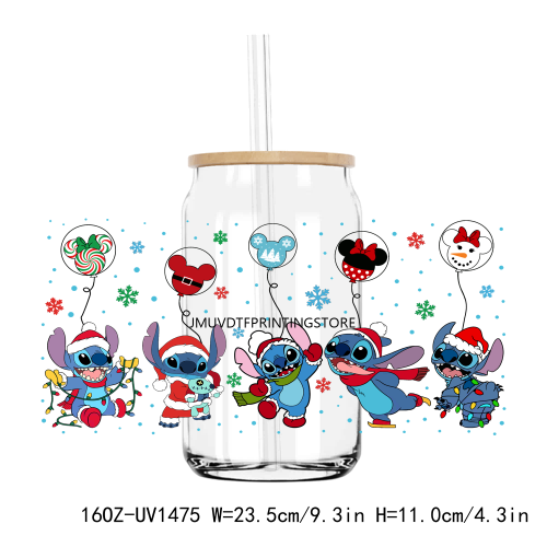 Funny Christmas Cartoon 16OZ UV DTF Cup Wrap Transfers Stickers Custom Labels DIY Durable Waterproof Logo For Libbey Glass Can