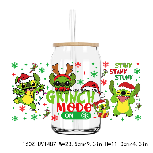 Funny Christmas Cartoon 16OZ UV DTF Cup Wrap Transfers Stickers Custom Labels DIY Durable Waterproof Logo For Libbey Glass Can